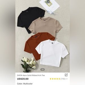 Solid Ribbed Knit Crop Tees (4 pieces) SHEIN Size Small
